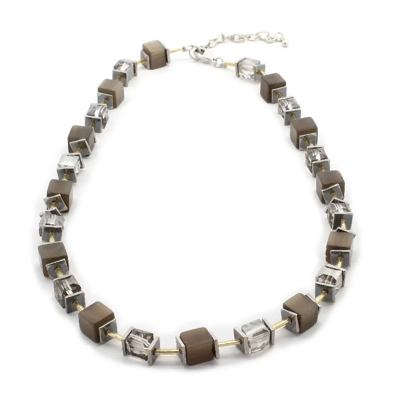 Elegant necklaces and pendants with gold chains for a chic, timeless appearance-Semi Precious Stone and Crystal Cube Necklace Light Grey