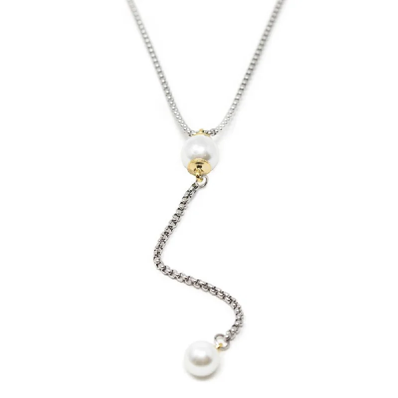 Necklaces and pendants with geometric pendants for a clean, contemporary design-Two Tone Necklace Two Pearls Drop