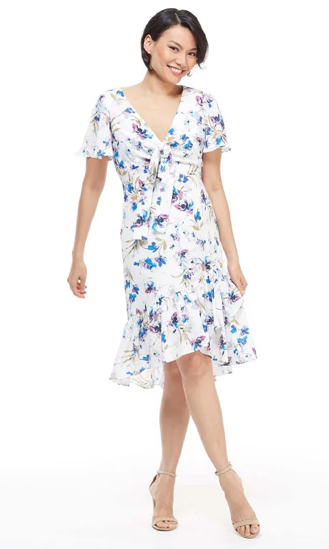 Plus size dresses with timeless cuts suit all -Maggy London - G4059M Flutter Sleeve Floral Print Wrap Skirt Dress