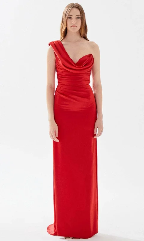 Plus size dresses with tough fabrics age well -Tarik Ediz 52014 - Draped One Shoulder Prom Dress