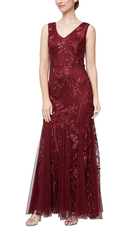 Plus size dresses with unique cuts stand apart -Alex Evenings 81171409 - Floral Embroidered V Neck A-line Gown