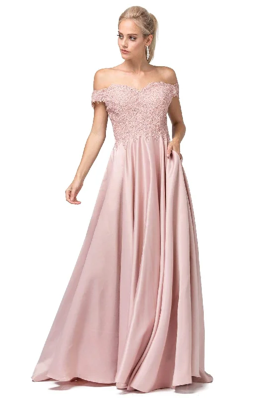 Plus size dresses for special occasions dazzle effortlessly -Dancing Queen - 2837 Embroidered Off-Shoulder Long A-line Dress