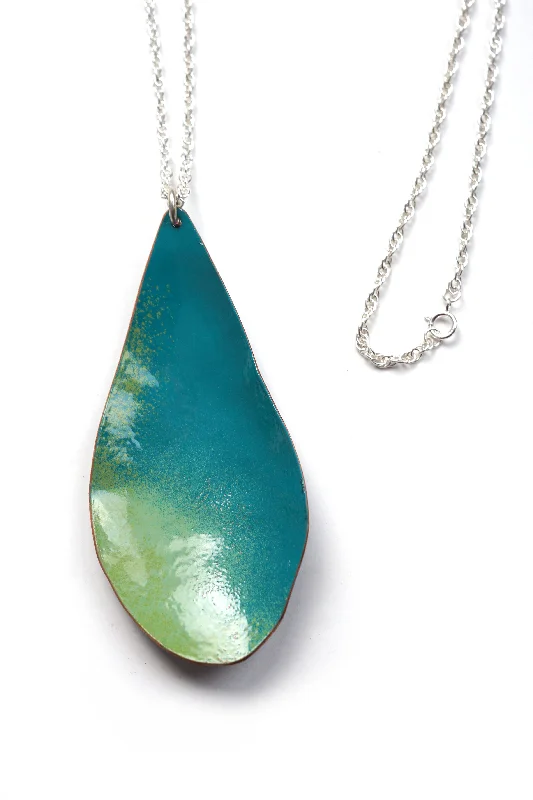 Beautiful necklaces and pendants with tree branch motifs for a nature-inspired design-Long Chroma Pendant in Bold Teal and Pale Green