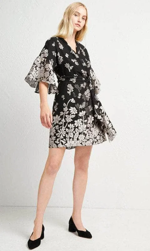 Plus size dresses featuring glitter accents sparkle bold -French Connection 71KNX - Floral Faux Wrap Chiffon Short Dress