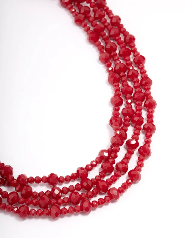 Unique necklaces and pendants with tree of life motifs for nature-inspired elegance-Red Beaded Short Necklace