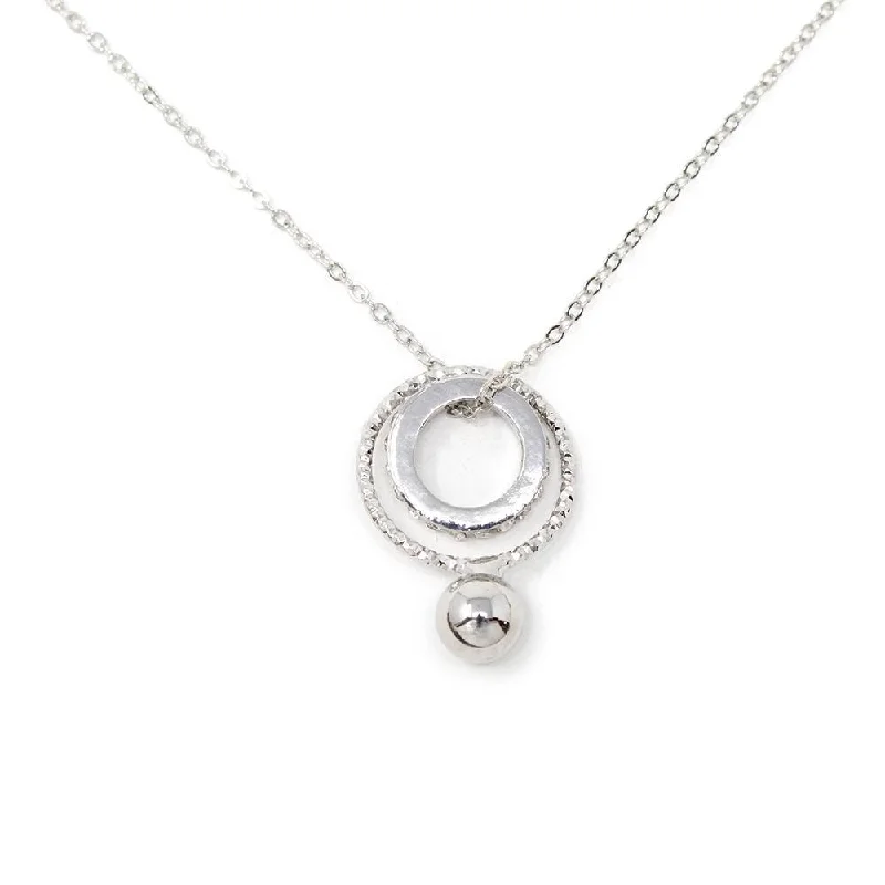 Beautiful necklaces and pendants with layered chains for a fashionable, chic look-Long Necklace with CZ Ring Pendant Rhodium Plated