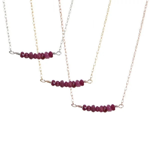 Necklaces and pendants with engraved messages for a deeply personal, sentimental gift-Ruby Bar Necklace | 14-Karat