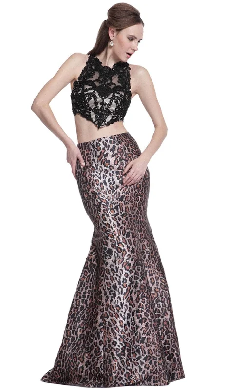 Plus size dresses for winter layer warmly -Cinderella Divine - Lace Sleeveless Two-Piece Print Mermaid Evening Gown