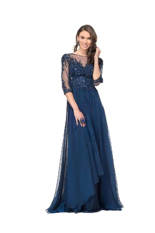 Plus size dresses with floral appliques feel sweet -Marsoni by Colors Quarter Sleeve Illusion Bateau Beaded Lace Gown