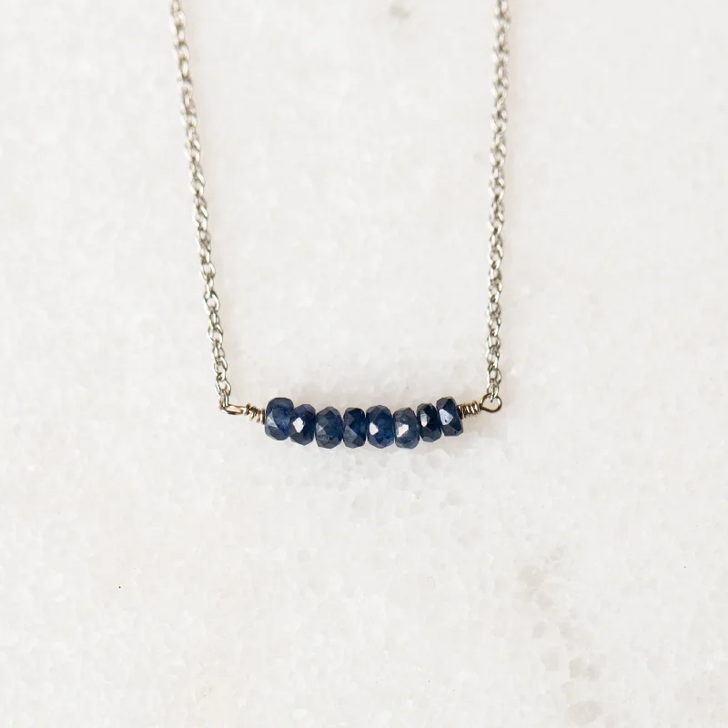 Beautiful necklaces and pendants with diamond halo settings for extra brilliance-Navy Sapphire Bar Necklace | 14-Karat