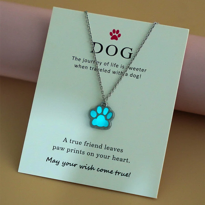 Beautiful necklaces and pendants with butterfly motifs for a whimsical style-Wholesale Luminous Dog Paws Stainless Steel Necklaces