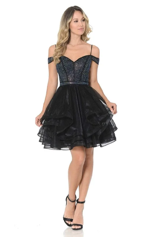 Plus size dresses for trendy vibes stay current -Lenovia - 8140 Embellished Off Shoulder A-line Cocktail Dress