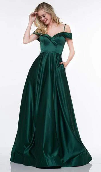 Plus size dresses featuring animal prints feel wild -Glow by Colors - Off Shoulder Satin A-Line Prom Gown G841