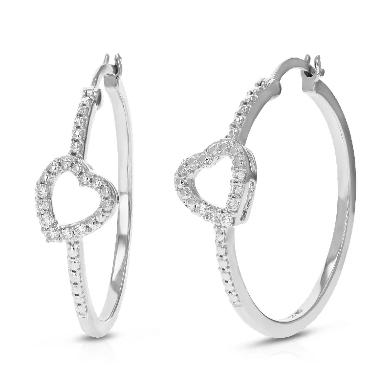 Best hoop earrings with delicate chain details for a trendy and stylish design-1/10 cttw 12 Stones Round Lab Grown Diamond Hoop Earrings .925 Sterling Silver Prong Set 1 Inch