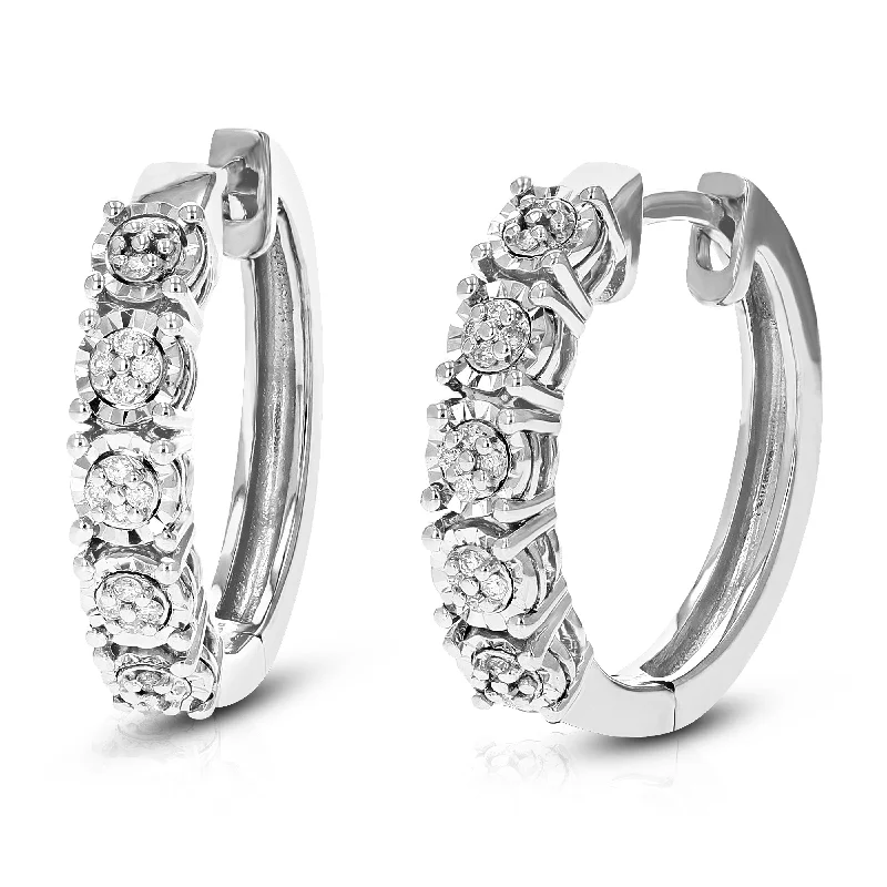 Best hoop earrings with Swarovski crystals for added sparkle and luxury-1/10 cttw Round Lab Grown Diamond hoop earrings .925 Sterling Silver Prong Set