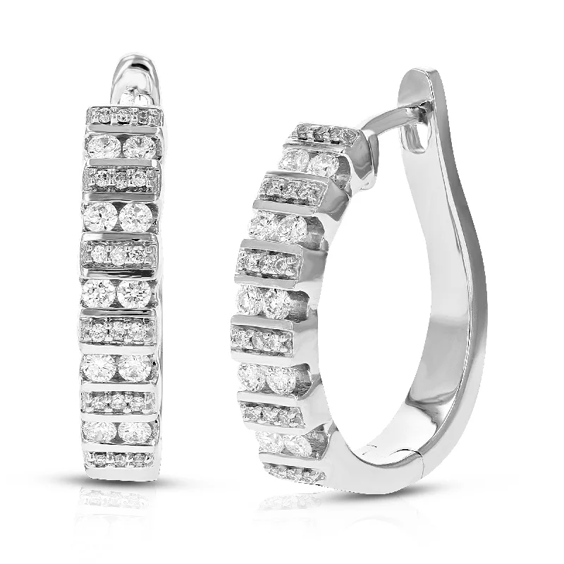 Best hoop earrings with vintage-style detailing for a nostalgic and timeless look-1/2 cttw Round Lab Grown Diamond hoop earrings .925 Sterling Silver Channel/Prong Set