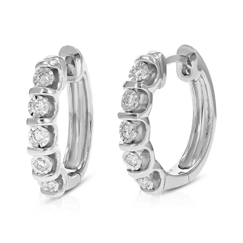 Hoop earrings with gold accents for a warm, elegant statement piece-1/4 cttw 10 Stones SI2-I1 Clarity Round Lab Grown Diamond Hoop Earrings Prong Set in .925 Sterling Silver