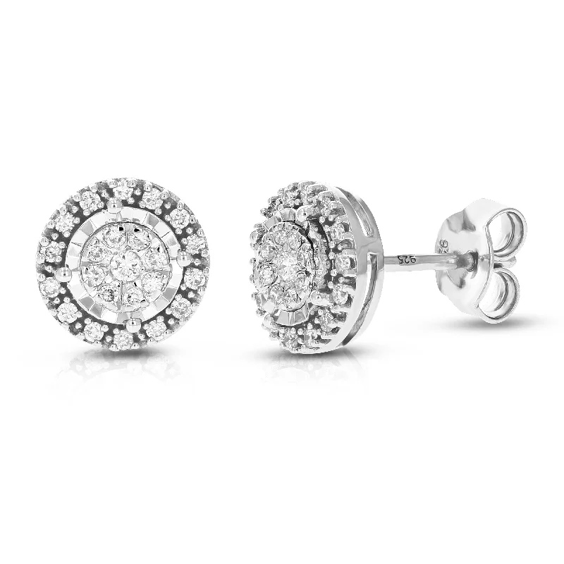 Hoop earrings with textured finishes for a vintage and classic style-1/4 cttw 46 Stones Round Lab Grown Diamond Studs Earrings .925 Sterling Silver Prong Set Round Shape