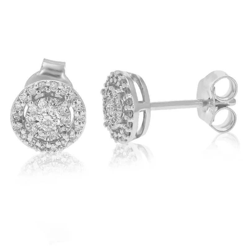 Stylish hoop earrings with diamond accents for an elegant and sparkling effect-1/4 cttw Lab Grown Diamond Studs Round Earrings in .925 Sterling Silver Prong Setting