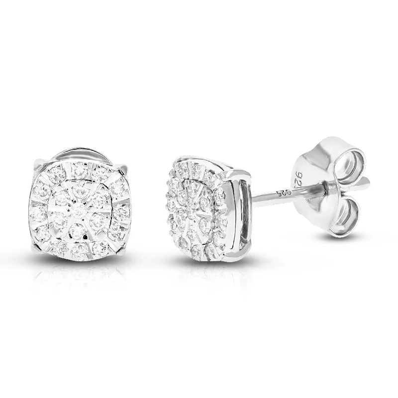 Best hoop earrings with detachable studs for a versatile and adjustable accessory-1/5 cttw 42 Stones Round Lab Grown Diamond Studs Earrings .925 Sterling Silver Prong Set Square Shape