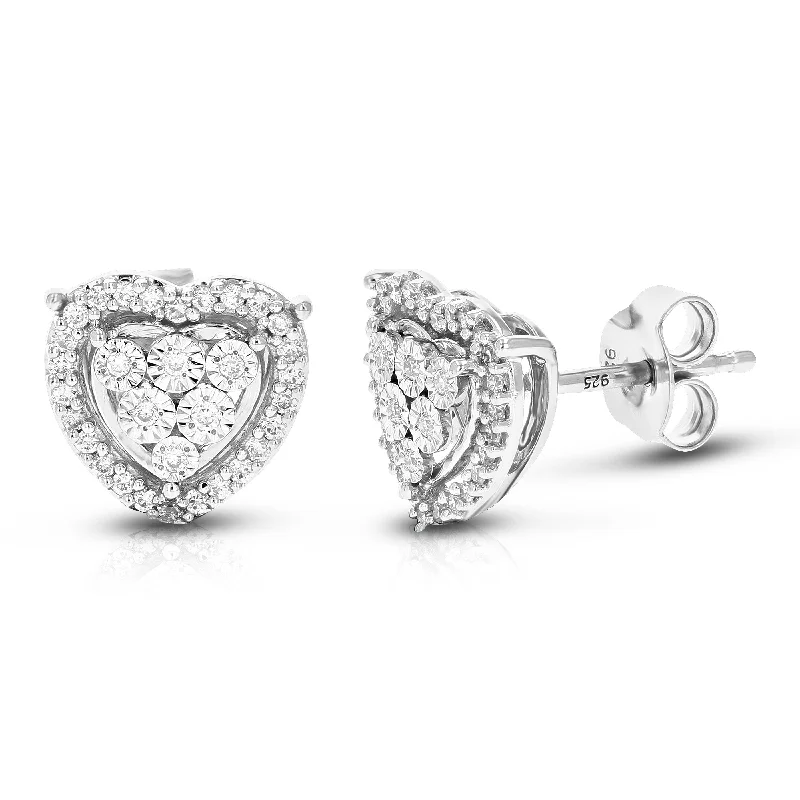 Best hoop earrings with intricate beaded details for a textured, stylish appearance-1/5 cttw 64 Stones Round Lab Grown Diamond Studs Earrings .925 Sterling Silver Prong Set Heart Shape