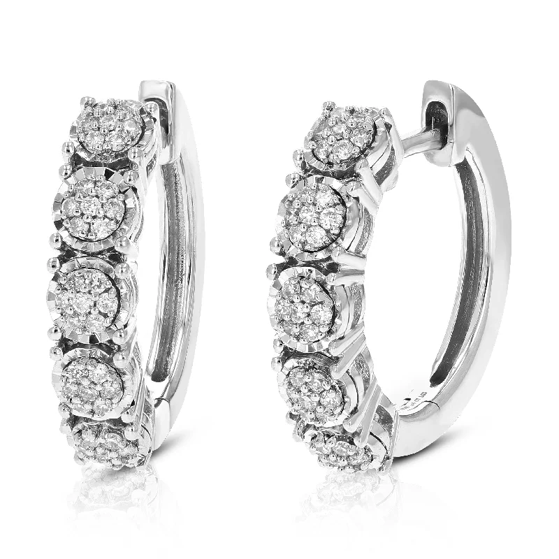 Best hoop earrings with marbled designs for a trendy and artistic effect-1/5 cttw Hoop Earrings Lab Grown Diamond Earrings Round Cut Prong Set in .925 Sterling Silver