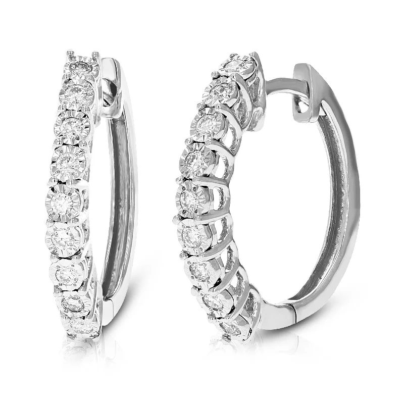 Best hoop earrings with angel wing accents for a spiritual and meaningful design-1/5 cttw Round Cut Lab Grown Diamond Hoop Earrings .925 Sterling Silver Prong Set