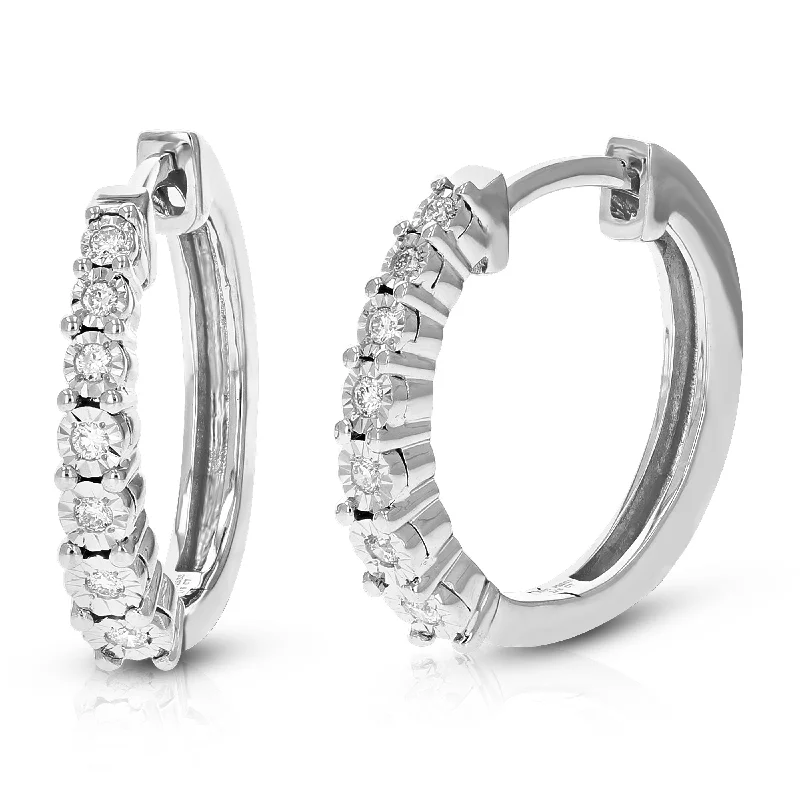 Hoop earrings with spiral designs for a dynamic and fluid look-1/6 cttw 14 Stones Round Lab Grown Diamond Hoop Earrings .925 Sterling Silver Prong Set 2/3 Inch