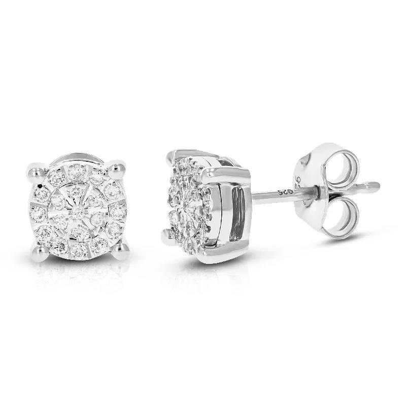 Best hoop earrings with detachable studs for a versatile and adjustable accessory-1/6 cttw 38 Stones Round Lab Grown Diamond Studs Earrings .925 Sterling Silver Prong Set Round Shape