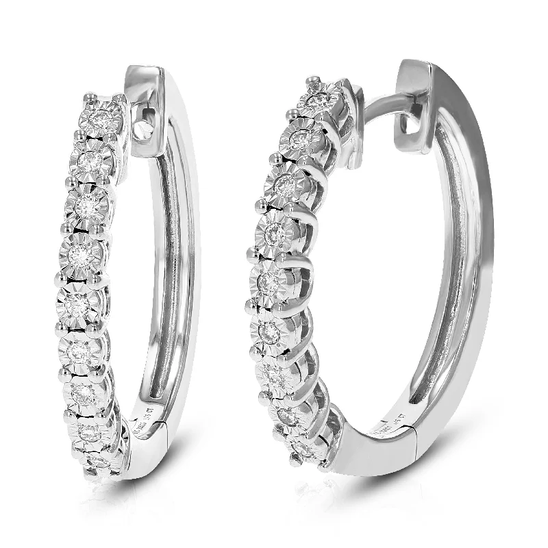 Hoop earrings with removable pendants for a versatile and customizable accessory-1/6 cttw Round Lab Grown Diamond Hoop Earrings in .925 Sterling Silver Prong Set