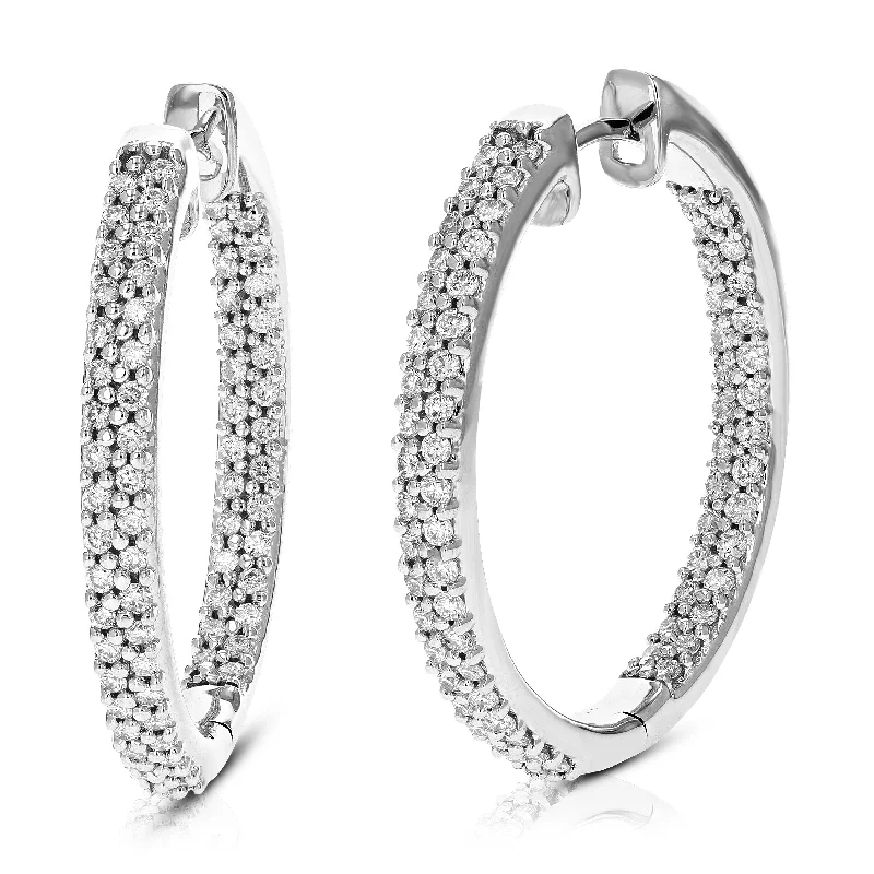 Hoop earrings with satin finishes for a smooth and elegant appearance-1.75 cttw Round Lab Grown Diamond Hoop Earring .925 Sterling Silver Prong Set