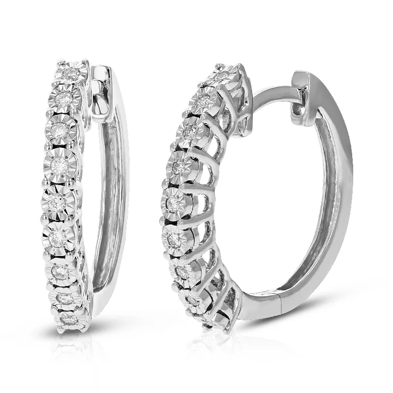 Stylish hoop earrings with diamond accents for an elegant and sparkling effect-1/8 cttw 18 Stones Round Lab Grown Diamond Hoop Earrings .925 Sterling Silver Prong Set 3/4 Inch