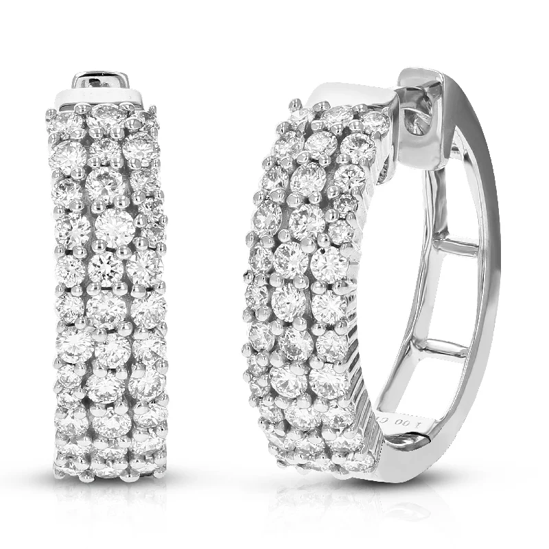 Hoop earrings with removable pendants for a versatile and customizable accessory-1 cttw 70 Stones Round Lab Grown Diamond Hoop Earrings .925 Sterling Silver Prong Set 3/4 Inch