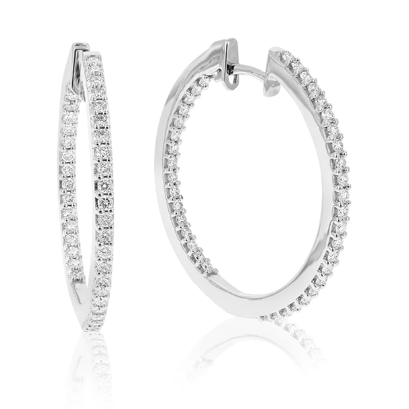 Best hoop earrings with sparkling cubic zirconia for a brilliant, budget-friendly effect-1 cttw Round Cut Lab Grown Diamond .925 Sterling Silver Hoop EarringsProng Set 1 1/4 Inch