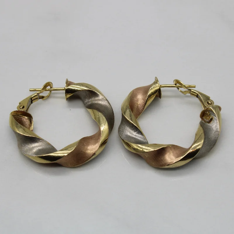 Hoop earrings with removable pendants for a versatile and customizable accessory-Tri Tone Twist Hoop Earrings |