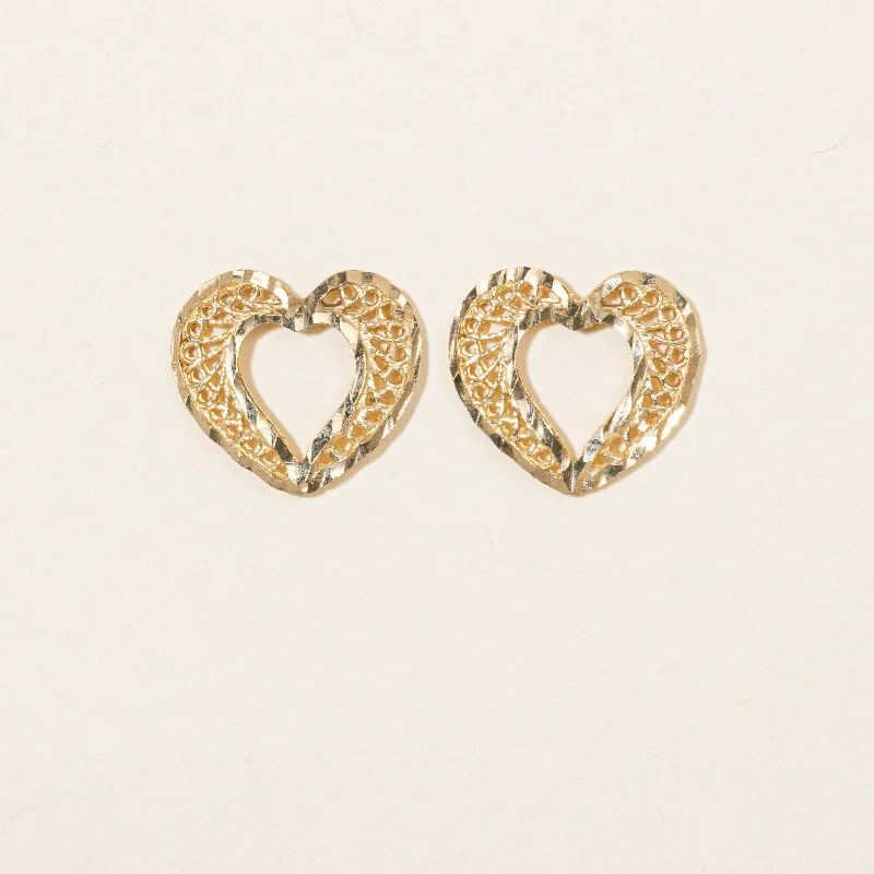 Hoop earrings with crescent moon shapes for a celestial and mystical appearance-10k Yellow Gold Heart Earrings |