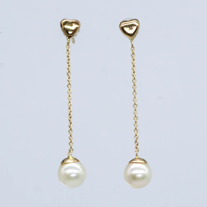 Best hoop earrings with sterling silver for an affordable and chic design-14k Yellow Gold Drop Pearl Earrings |