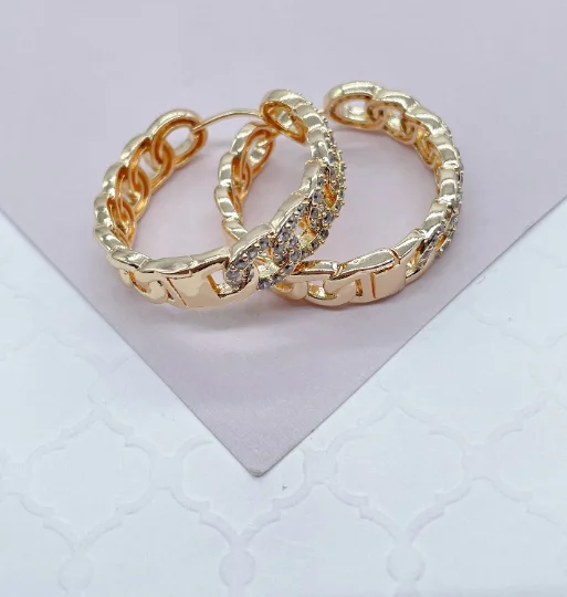 Best hoop earrings with geometric triangle shapes for a modern, chic design-Pave Link Hoop Earrings