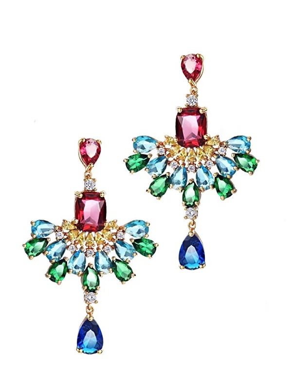 Best hoop earrings with multi-colored gemstones for a vibrant and lively touch-18k Gold Multi Color Chandelier Earrings