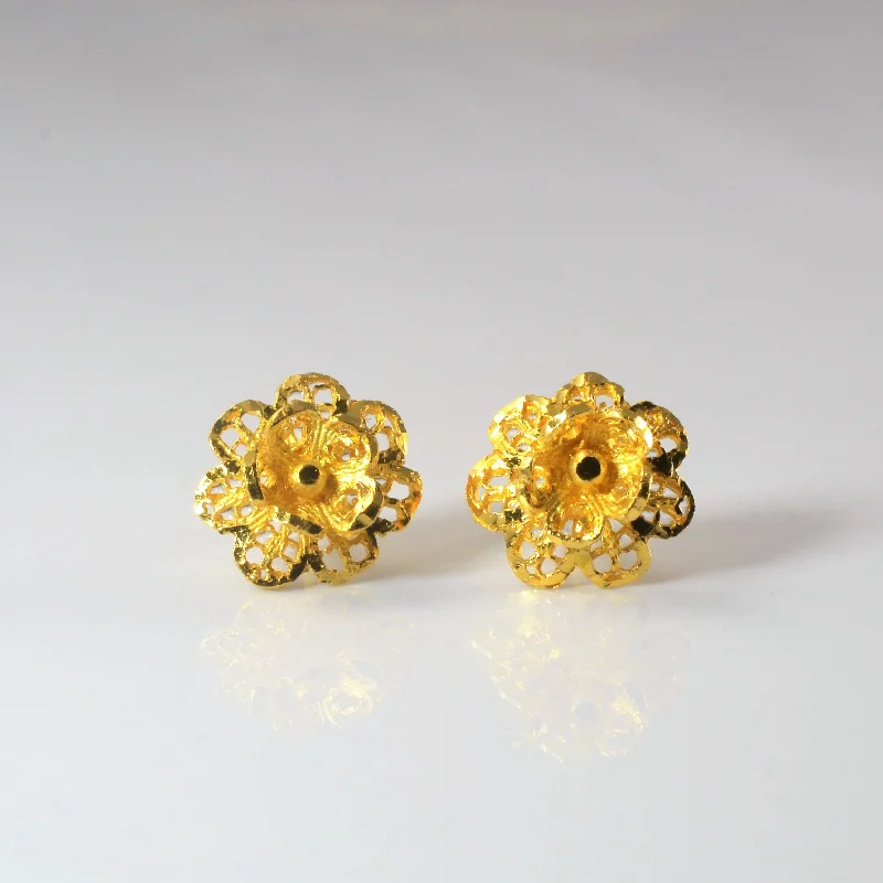 Hoop earrings with multi-tone finishes for a colorful and layered effect-24k Yellow Gold Flower Earrings |