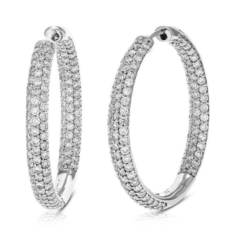 Hoop earrings with colorful beads for a fun and playful vibe-4 cttw Round Lab Grown Diamond Hoop Earring .925 Sterling Silver Prong Set