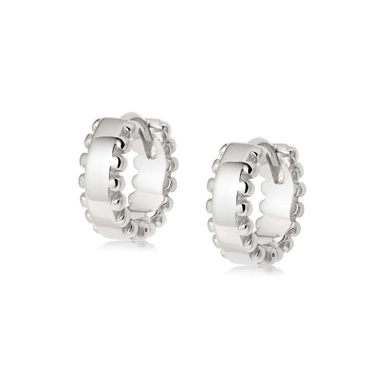 Best hoop earrings with minimal embellishments for a sleek and modern look-Beaded Huggie Hoop Earrings Sterling Silver