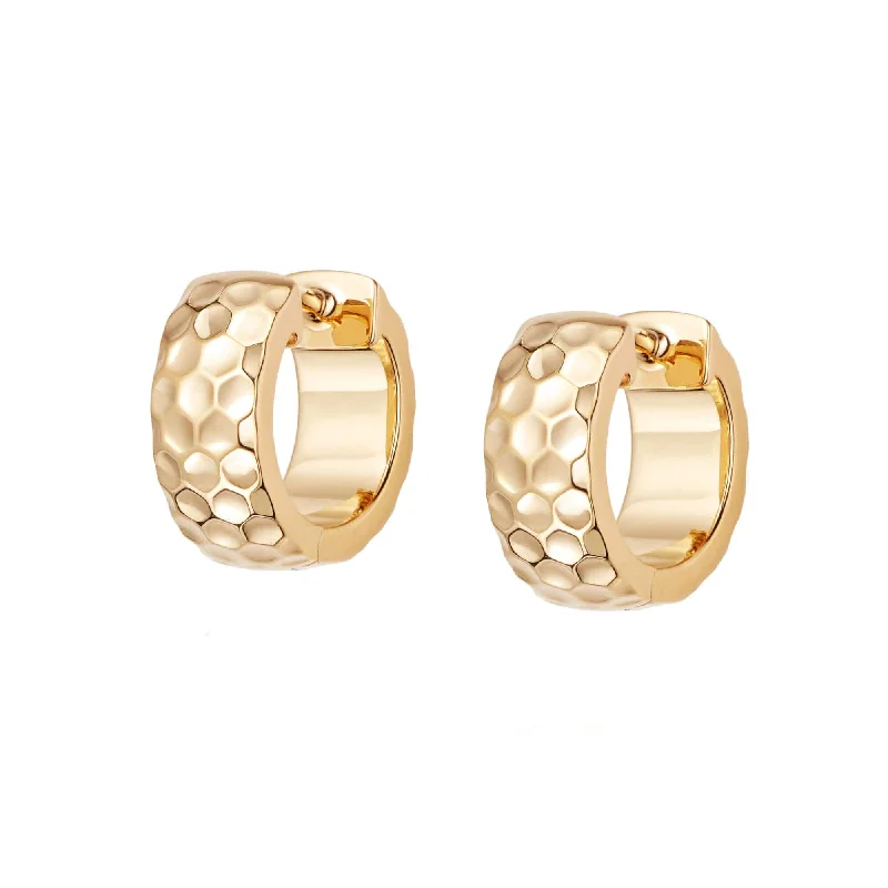 Hoop earrings with colorful beads for a fun and playful vibe-Bold Honeycomb Huggie Hoop Earrings 18ct Gold Plate