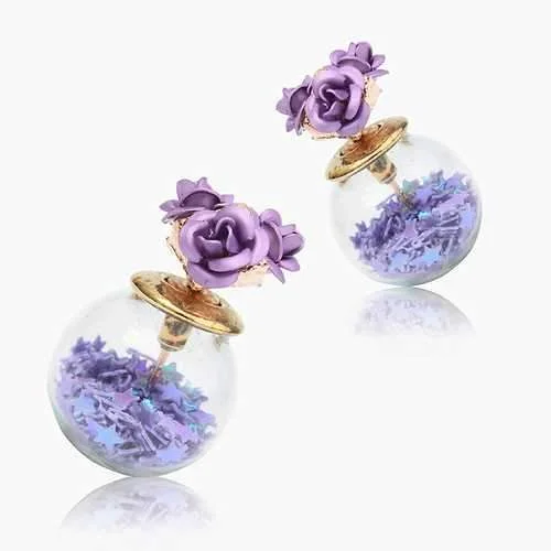 Best hoop earrings with sterling silver for an affordable and chic design-Trendy Colorful Glass Ball Stars Ear Stud Flower Earrings