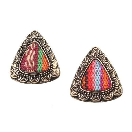 Best hoop earrings with blackened metal for an edgy and bold appearance-Retro Ethnic Colorful Cloth Triangle Alloy Ear Stud Women Earrings