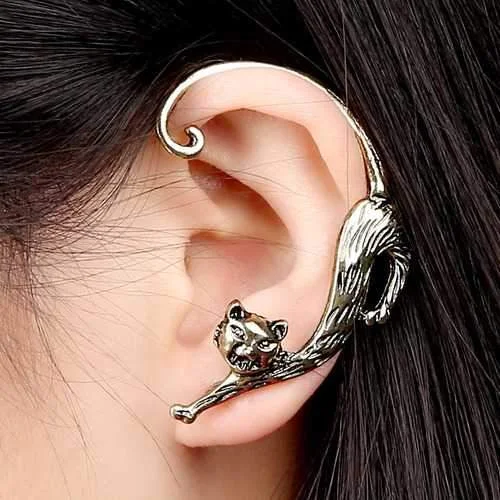 Hoop earrings with braided patterns for a detailed and textured finish-1Pc Trendy Left Ear Stud Cuff Exaggerated Alloy Winding Cat