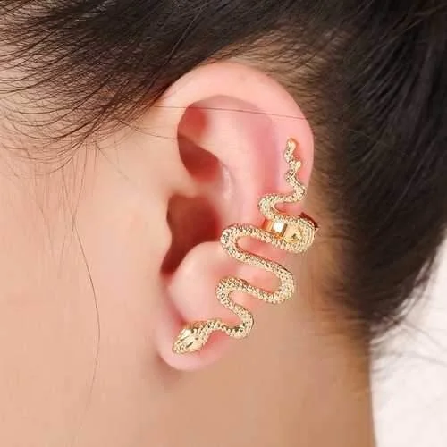 Hoop earrings with hearts for a sweet and romantic gesture-1Pc Exaggerate Snake Left Right Ear Cuff Zinc Alloy Earrings