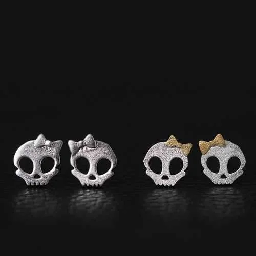 Best hoop earrings with detachable studs for a versatile and adjustable accessory-Punk Skull Skeleton Golden Bowknot Ear Stud for Women