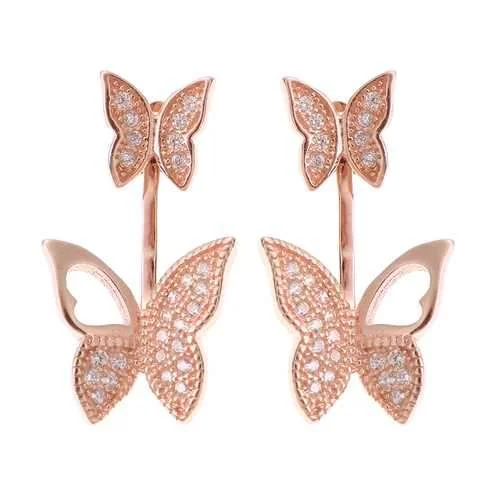 Hoop earrings with circle designs for a classic and timeless shape-Sweet 925 Sterling Silver Rose Gold Earrings Butterfly