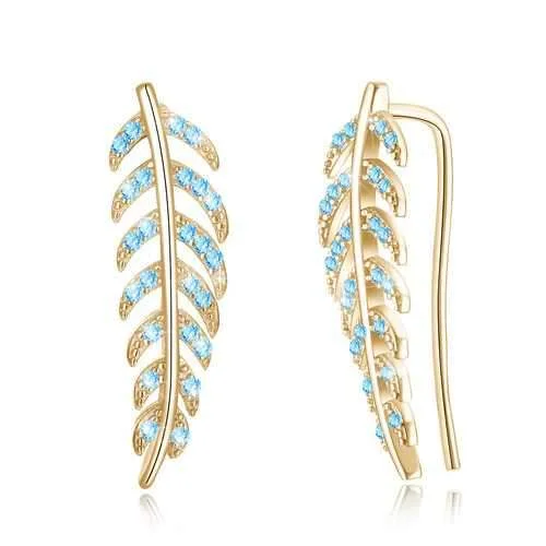 Hoop earrings with twisted metal designs for a dynamic and modern style-Trendy 925 Silver Inlay Zircon Crystal Elegant Leaf  Earring